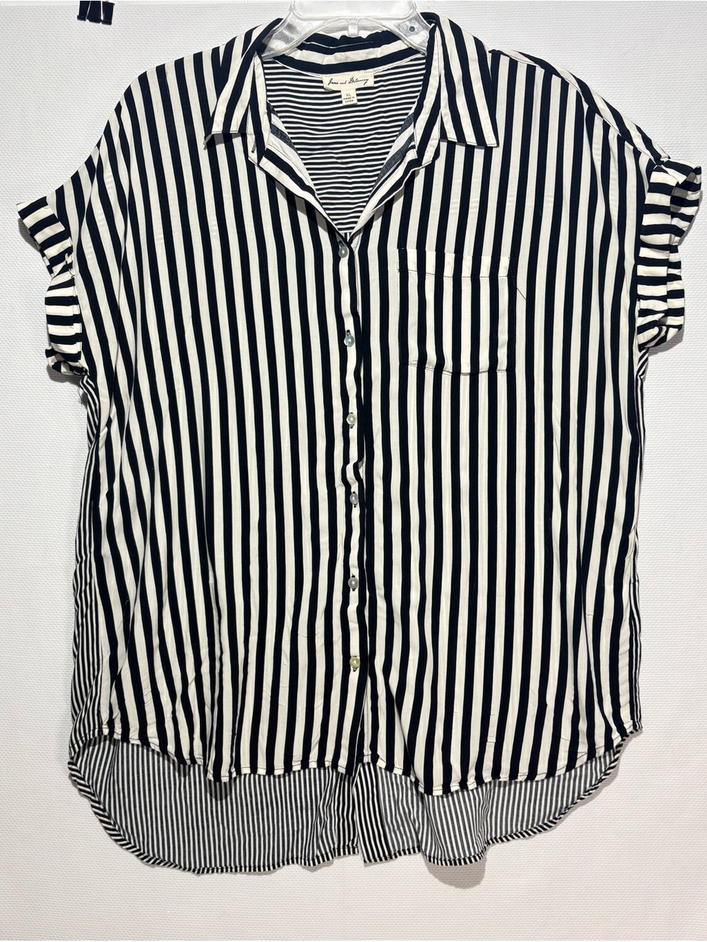 Jane and Delancey Black & White Vertical-Stripe Button-Down Shirt
